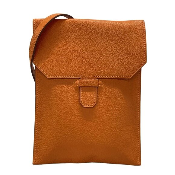 HERMES Amelie Orange Taurillon Clemence Square D Shoulder Bag 553--073125 - Picture 1 of 13